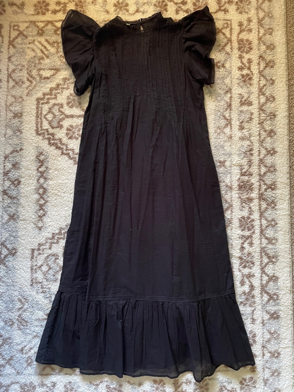 Scotch & Soda Black Lace-Trim Dress with Pintuck Detail